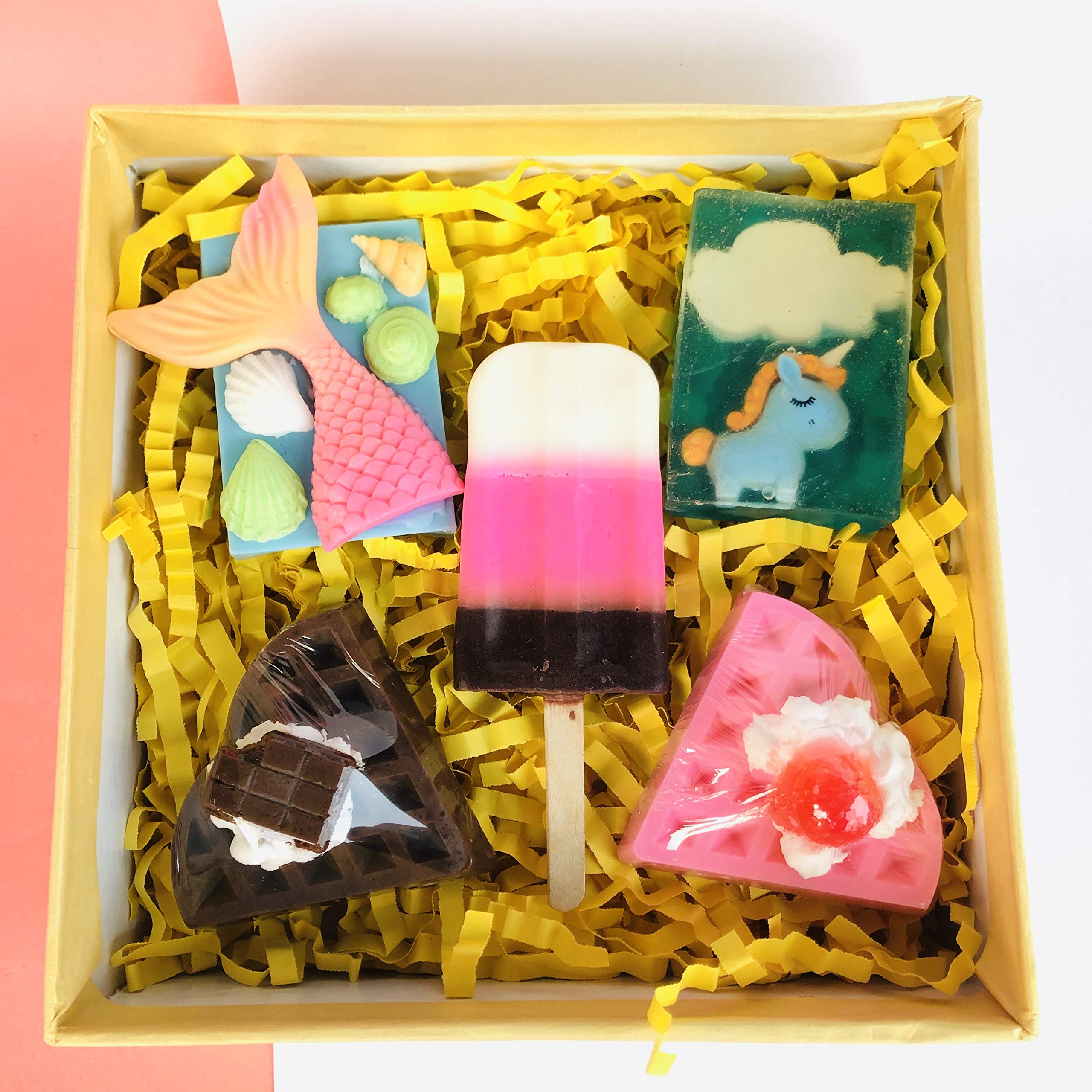 Laviche Kids Bath Soap Set - Mermaid, Unicorn, Popsicle & Waffle Shaped Soaps for Children | Fun Bath Time Essentials | Perfect for Birthday Gifts, Party Favors & Sensory Play