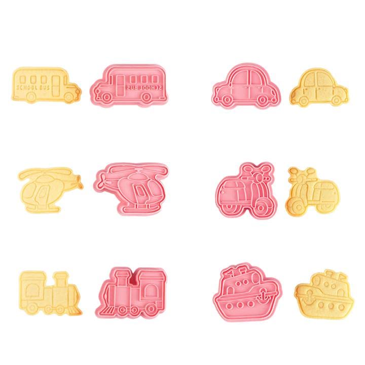 6-Piece Car Cartoon Cookie Cutters Set - 3D DIY Biscuit Baking Molds for Fondant, Pastry & Cake Decorating - Perfect for Kids Birthday Parties & Holiday Baking Activities