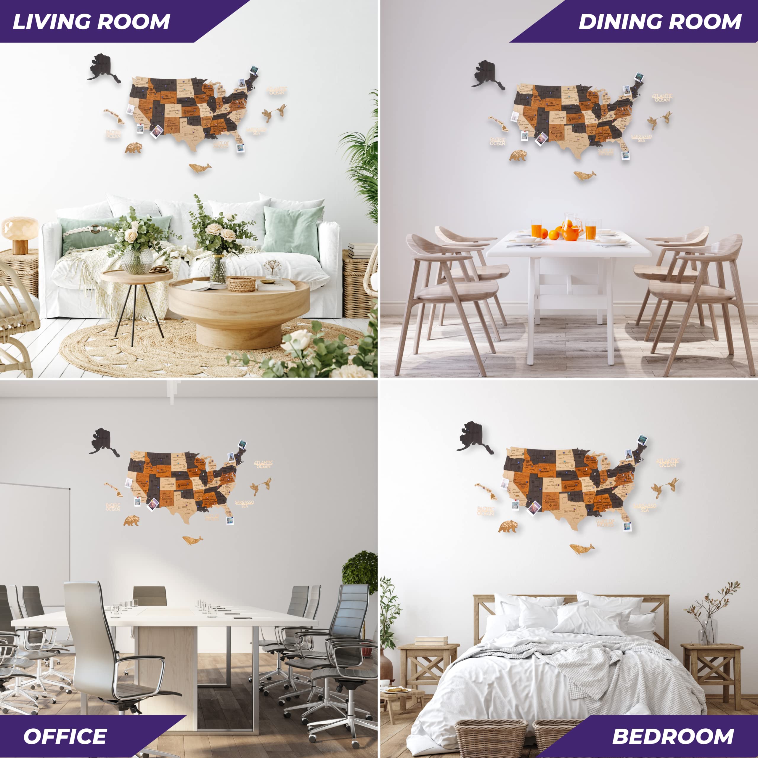 3D Wooden USA Map Wall Art - Patriotic Home Decor for 4th of July, Housewarming Gifts for Men & Women, Office & Living Room Wall Decorations - Perfect for American-Themed Parties & Patriotic Home Styling