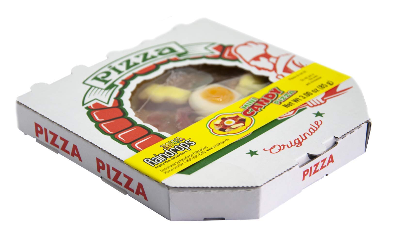 Raindrops Gummy Candy Pizza - 4.5 Inch Mini Candy Pizza with 18 Gummy Pieces - Sweet Toppings Including Gummy Bears, Fruits & Licorice - Unique Edible Gift for Birthdays, Parties & Snacking (1 Pizza)