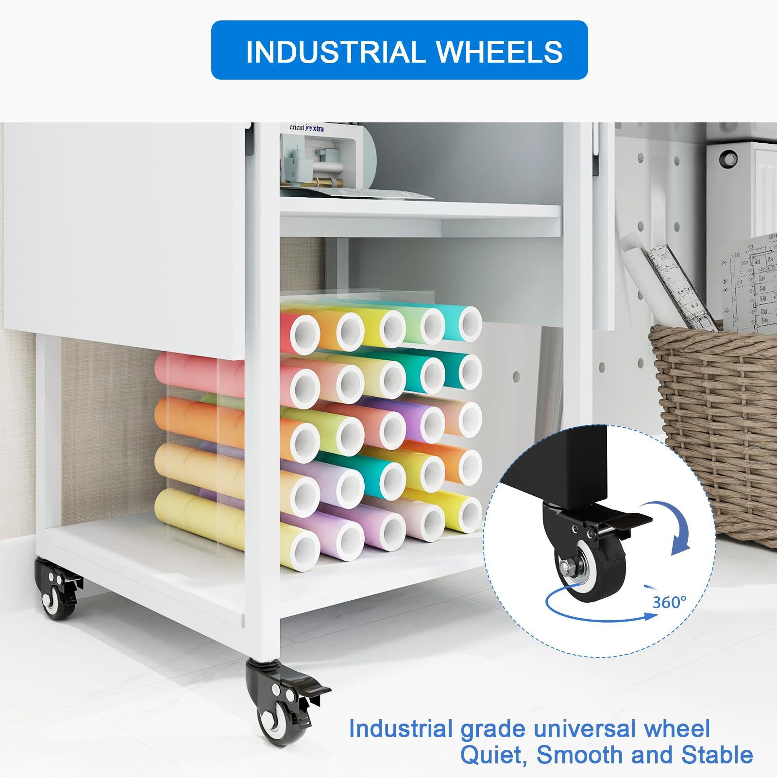 PUNCIA 3-Tier Heavy Duty Rolling Heat Press Table - Foldable Heat Transfer Machine Stand with Metal Shelf Storage for DIY Sublimation & T-Shirt Printing | Perfect for Craft Rooms, Garment Shops & Home Workspaces