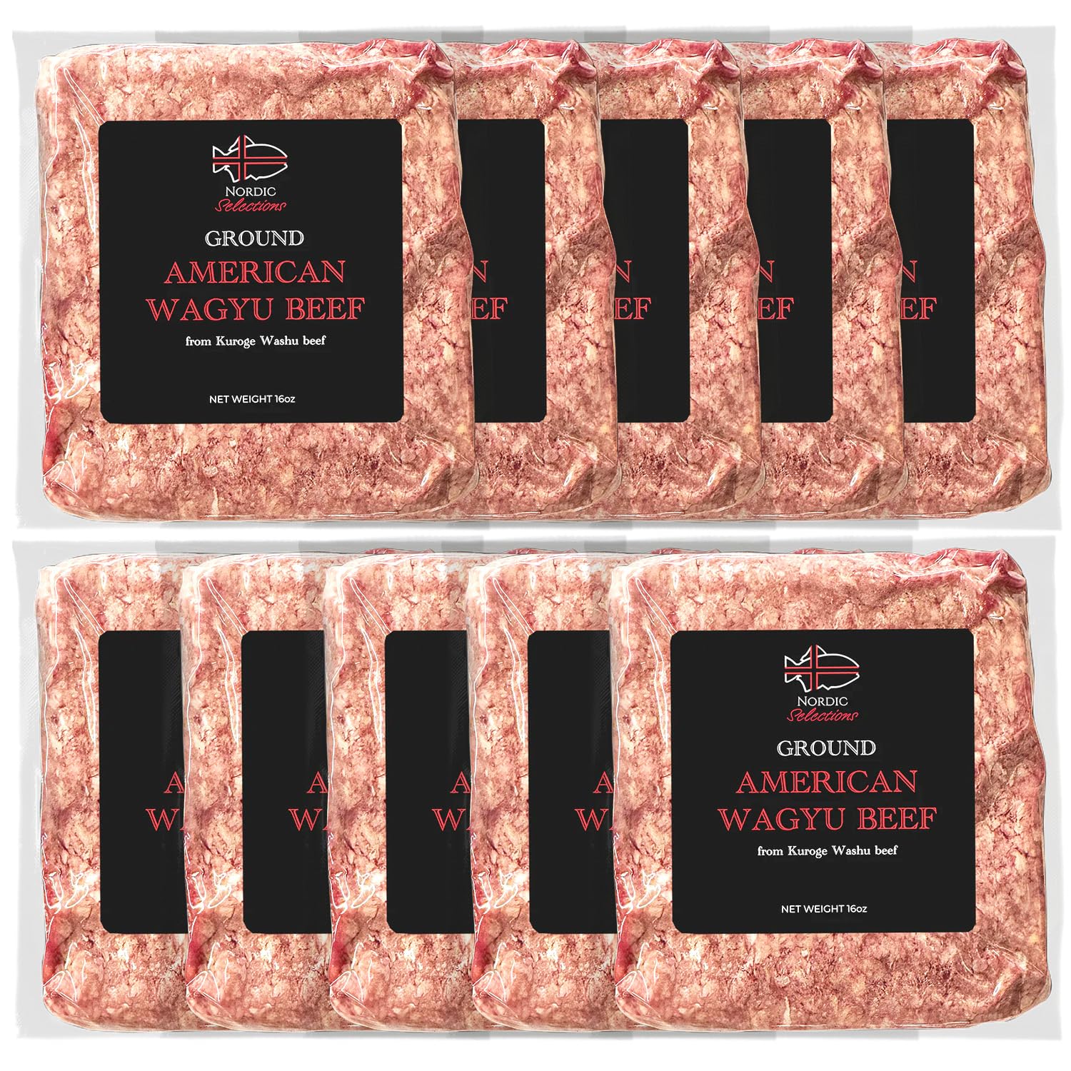 Premium 16oz 10-Pack American Wagyu Ground Beef - Grass-Fed & Grain-Fed Mishima Reserve Luxury Beef for Hamburgers, Meatballs, Meatloaf - Perfect for Gourmet Cooking, BBQ Parties & Family Dinners