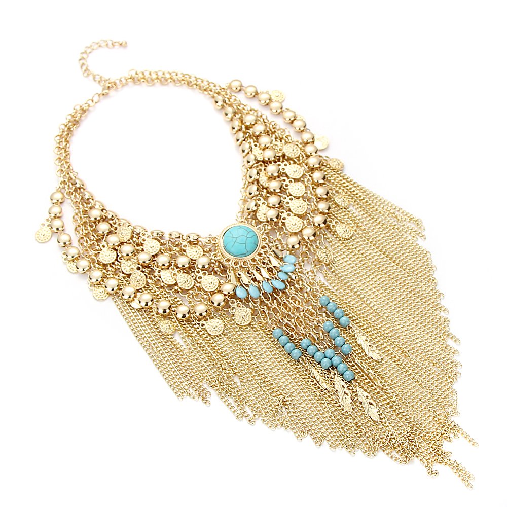 Boho Statement Tassel Pendant Necklace for Women - Elegant Layering Chain Jewelry with Beaded Details | Perfect for Casual Outfits, Festivals, and Boho Chic Style
