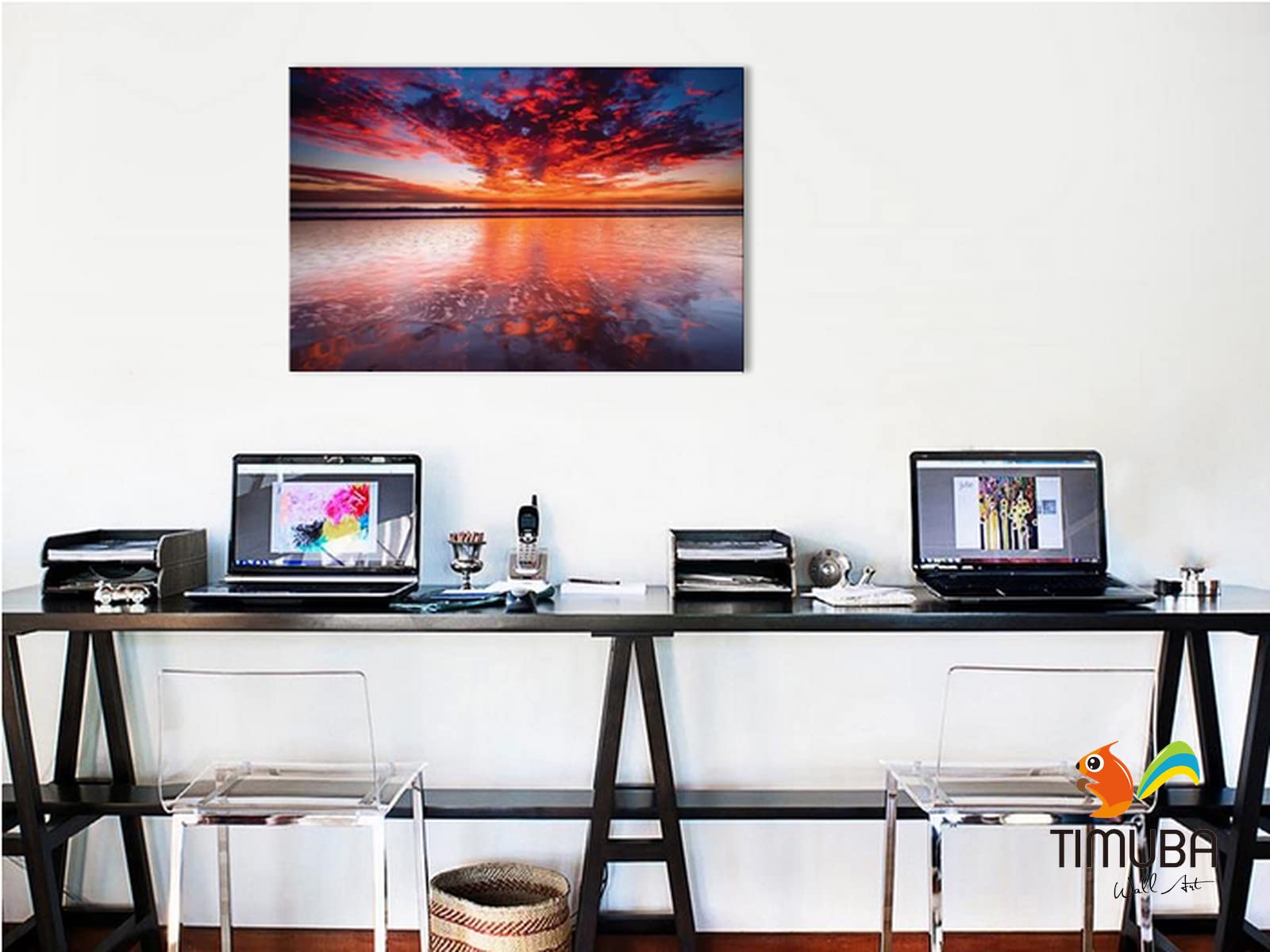 Ocean Canvas Art - Red Beach Sunset Wall Decor for Bathroom & Living Room - 32x48 Inches - Perfect for Coastal Home Decor & Beach House Theme