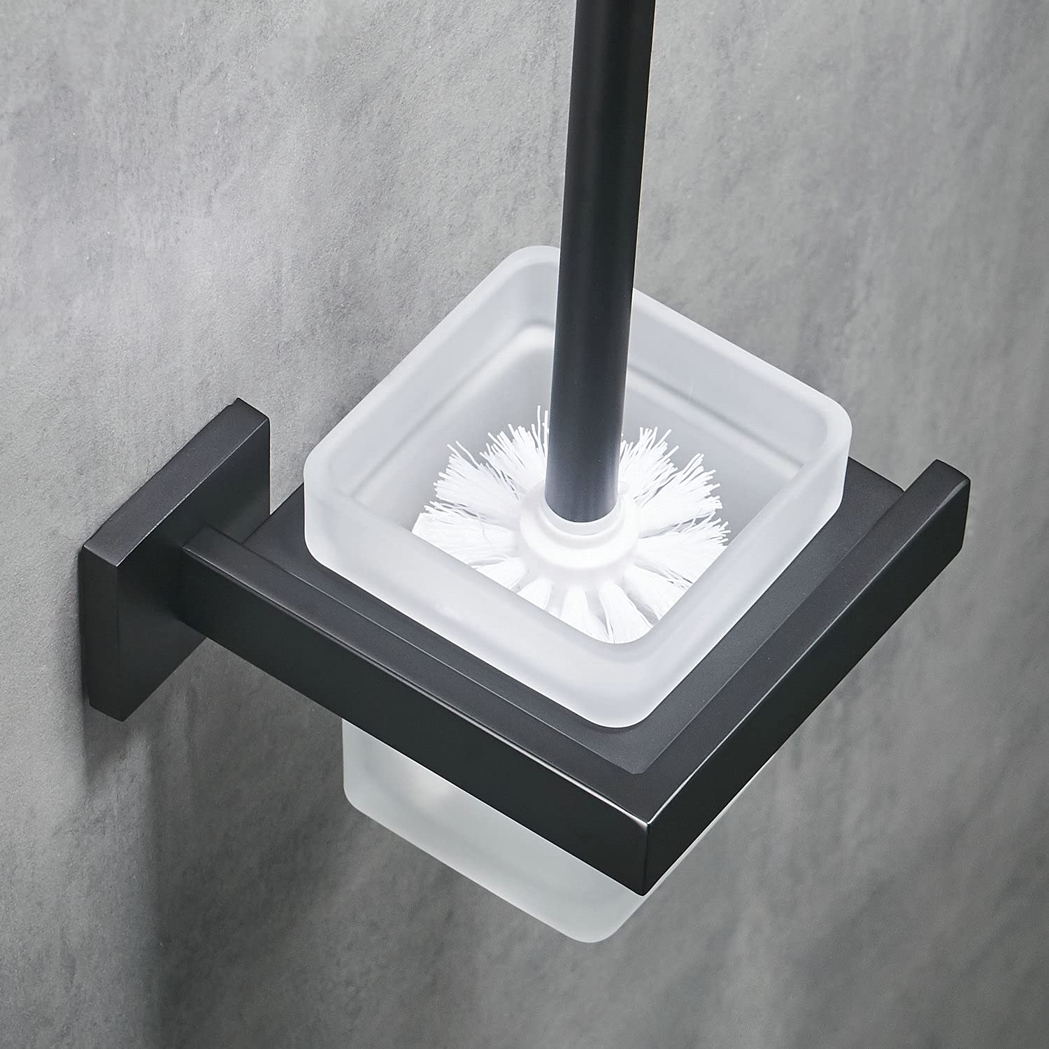 Modern Matte Black Toilet Brush Set with Wall Mount Holder - Bathroom Essentials