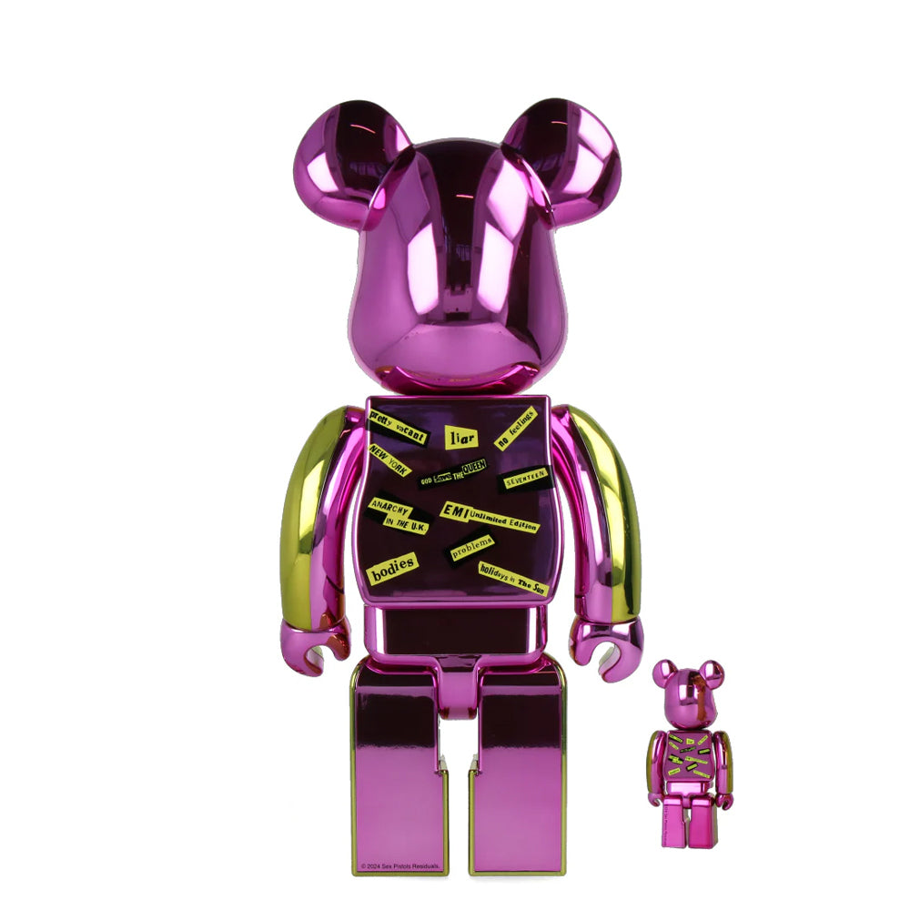 400% + 100% Bearbrick Sex Pistols Never Mind the Bollocks Chrome Version - Limited Edition Collectible Art Toy for Display & Home Decor