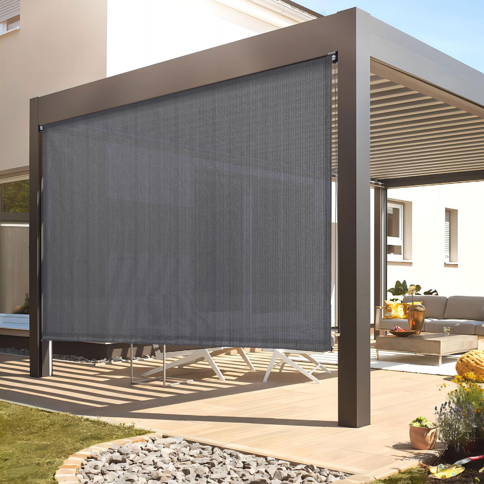 DIFY Outdoor Roller Shade Blinds - Chain Operated 7x8FT Exterior Window Covering for Patio, Yard, Deck & Porch - Anthracite Grey - Perfect for Sun Protection & Privacy in Outdoor Living Spaces