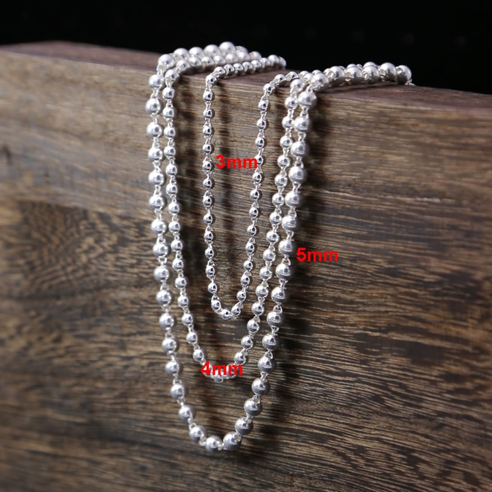 Beydodo Sterling Silver Bead Chain Necklace for Men - 18-32 Inch Adjustable Length, 3-5mm Width Punk Choker Style | Perfect for Casual Wear, Layering & Gothic Fashion Accessories