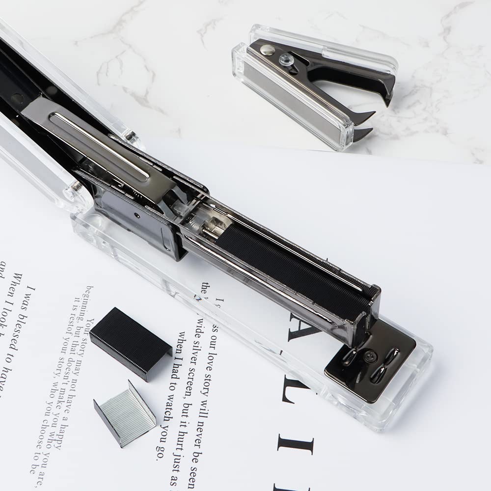 Clear Acrylic Black Stapler with Staples Remover & Tape Dispenser - 3-in-1 Office Desk Organizer Set for Executive Stationery, Manual Desktop Accessories - Perfect for Home Office, School, and Workplace Organization