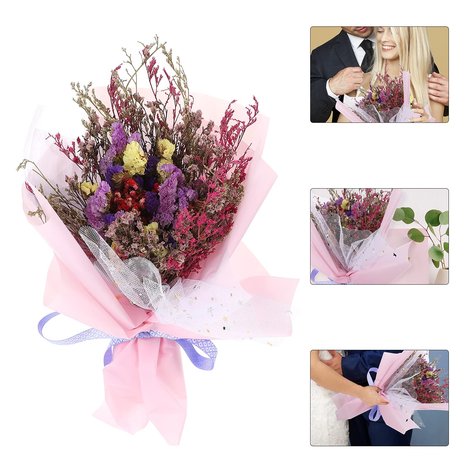 BESPORTBLE Natural Dried Flower Bouquet Set - Artificial Floral Arrangement Centerpiece with LED Lights for Home Decor, Wedding, Baby Shower & Party Decorations | Perfect for Tabletop, Mantel and Shelf Display