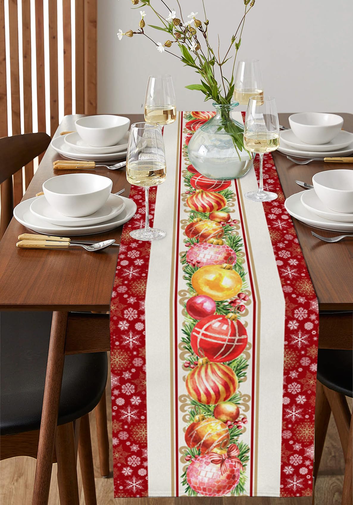 120 Inch Cotton Linen Table Runner - Christmas Kitchen Dining Decor, Xmas Berry Red Winter Snowflake Design for Coffee Table, Wedding Party & Banquet | Perfect for Holiday Gatherings, Dinner Parties & Home Decoration
