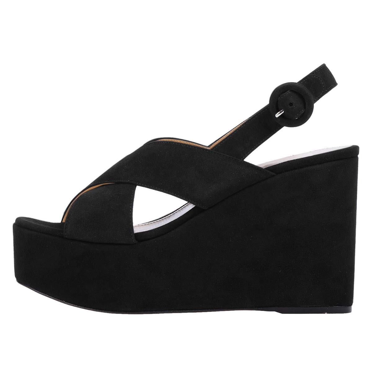 YDN Women's Wedge High Heel Sandals - Peep Toe Strappy Platform Pumps with Buckle for Party, Office & Dress Occasions | Comfortable Slingback Shoes for Work, Wedding & Evening Events