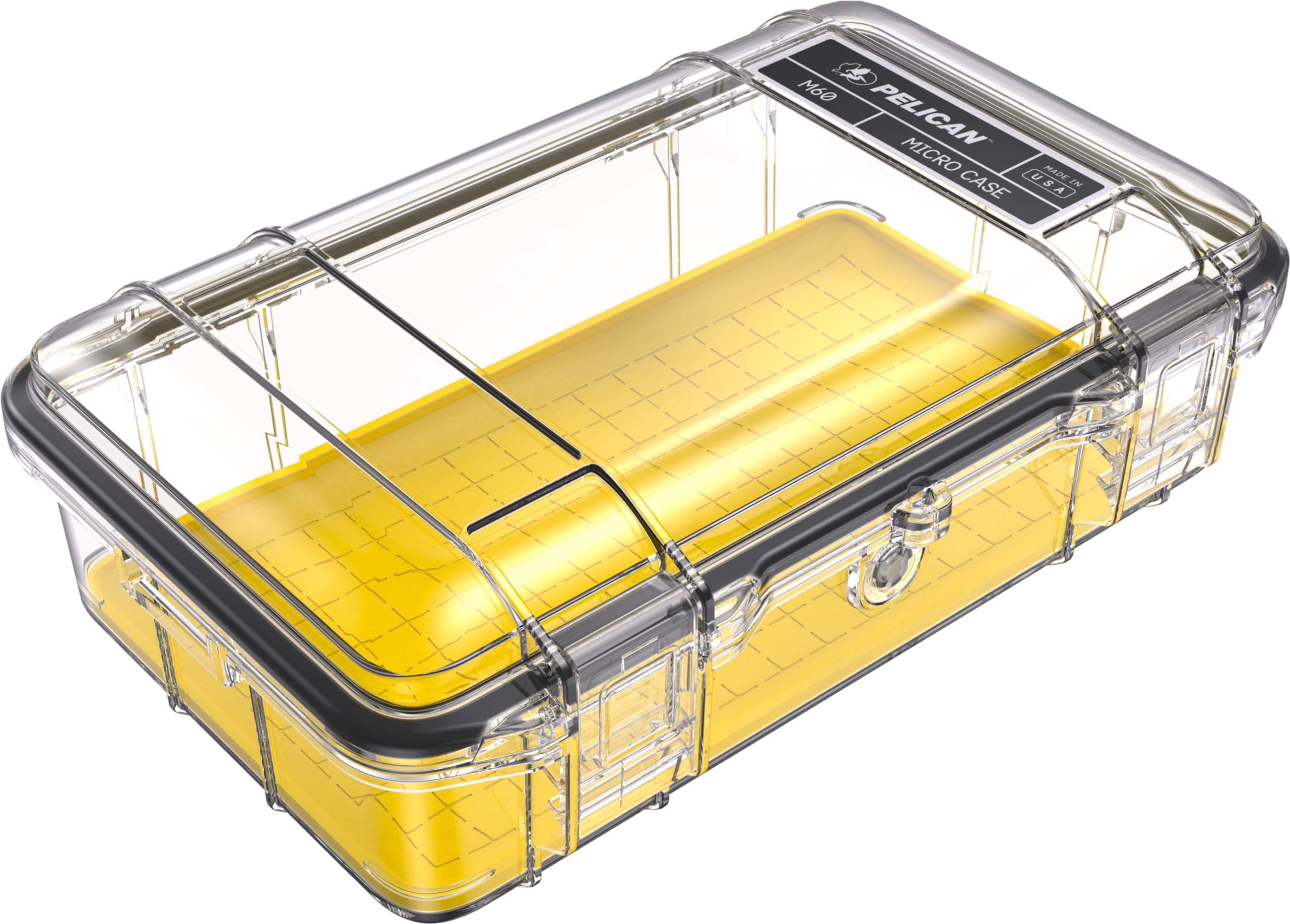 Pelican M60 Micro Waterproof Case - Shockproof Dry Box for iPhone, GoPro, Camera | Outdoor Gear for Camping, Fishing, Hiking, Kayaking & Beach Activities (Yellow/Clear) - Protect Your Electronics from Water, Sand & Drops