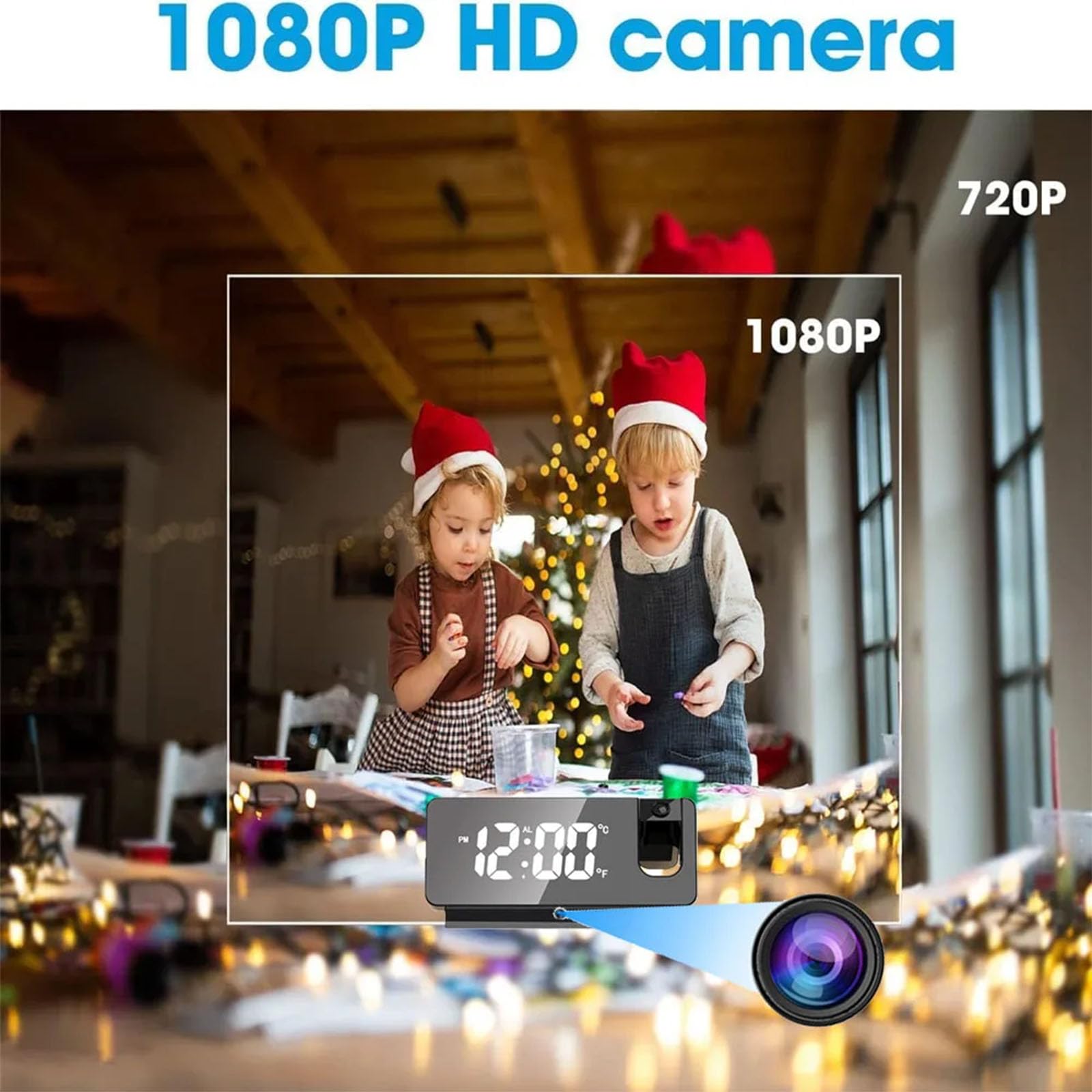 FKINGLRK Mini Home Projection Clock with WiFi Camera - HD Video Recorder for Home Security Monitoring | Perfect for Baby Monitoring, Pet Watching & Night Surveillance