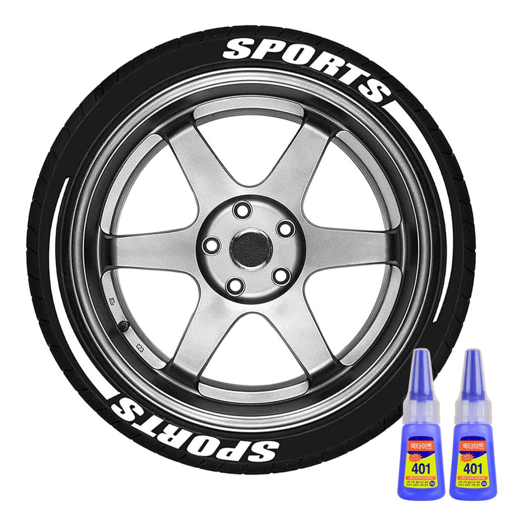 8-Piece 3D White Tire Lettering Sticker Kit for Cars & Motorcycles - High-Quality Rubber Decals with Adhesive & Sandpaper - Perfect for Sports Cars, Off-Road Vehicles & Customization Projects