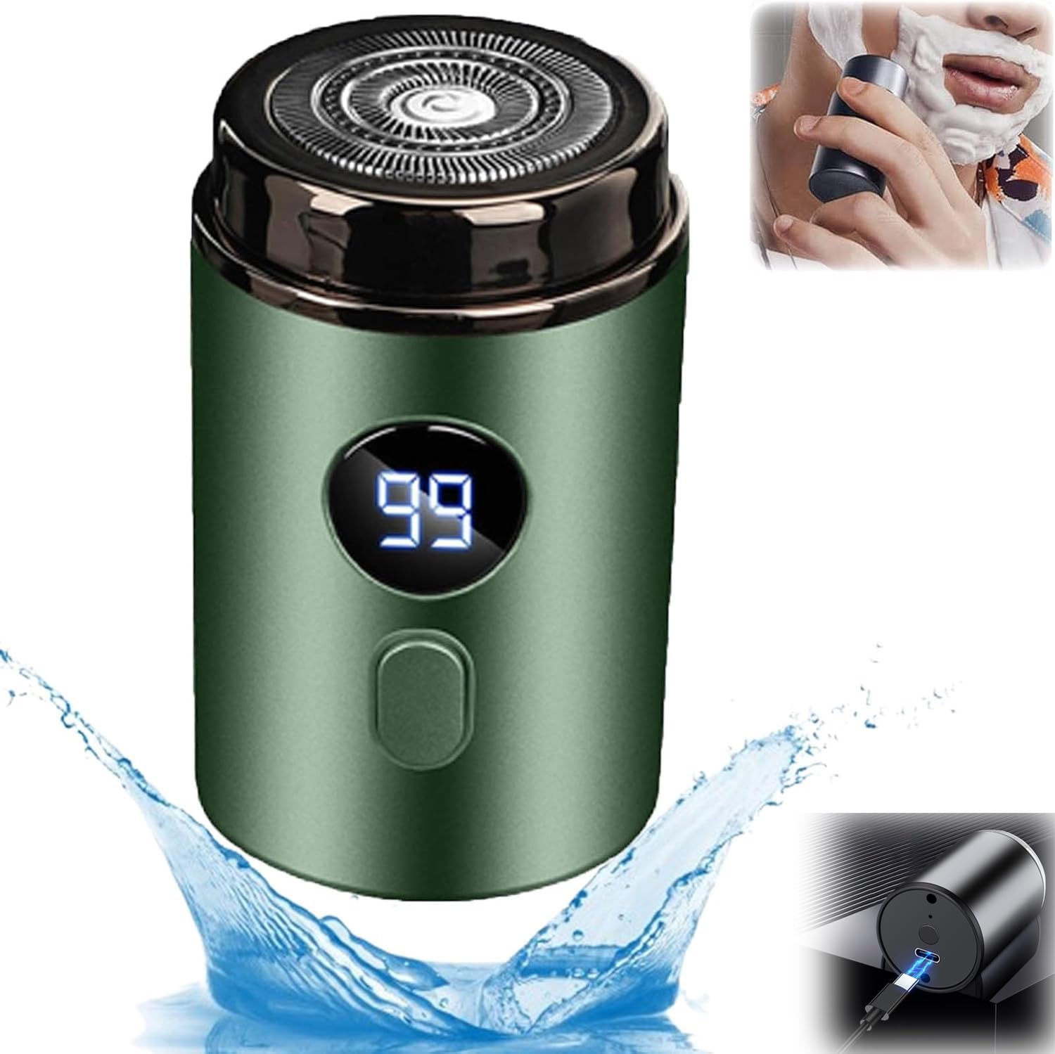Enspiracle Mini Electric Shaver for Men & Women - Portable, Rechargeable, Waterproof Travel Shaver - Compact & Lightweight for On-the-Go Grooming - Perfect for Travel, Gym, Office & Daily Use (Green)