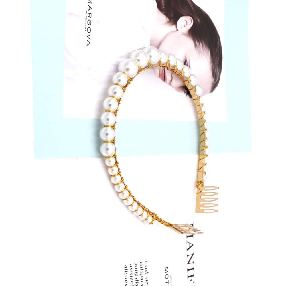 Lurrose Pearl Hair Hoop Headband for Women - Elegant Bride Wedding Hair Accessory for Bridal Party, Prom, and Special Occasions