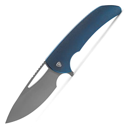 Ferrum Forge Archbishop 3.0 Folding Knife - 20CV Steel Drop Point Blade, Stonewash Finish, Blue Titanium Handles - EDC, Camping, Hunting & Outdoor Survival Gear