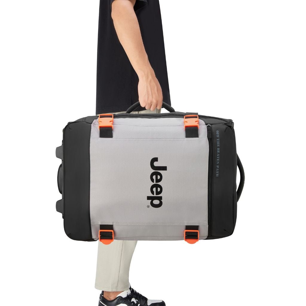 Jeep 2 Wheel 55cm Rolling Duffle Bag - Water-Resistant Grey Drizzle Travel Luggage for Camping, Gym & Weekend Getaways