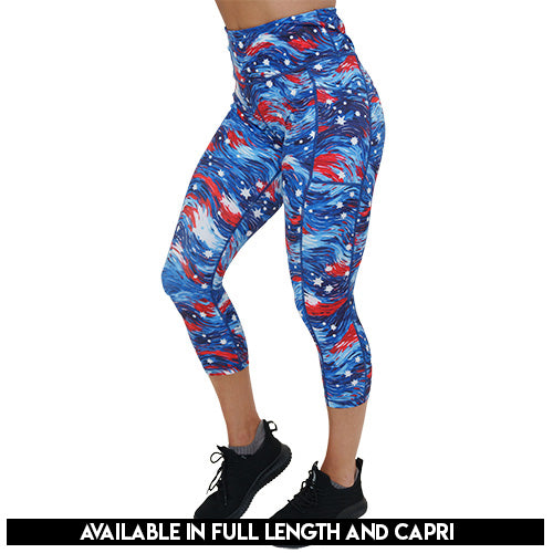 USA Flag Leggings - Patriotic American Flag Print Yoga Pants for Women - Perfect for 4th of July, Workouts & Casual Wear