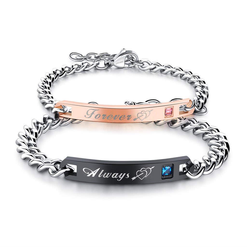 King Queen Couple Bracelets Set - Stainless Steel Matching Anniversary Gifts for Him & Her - Perfect for Romantic Dates & Anniversaries