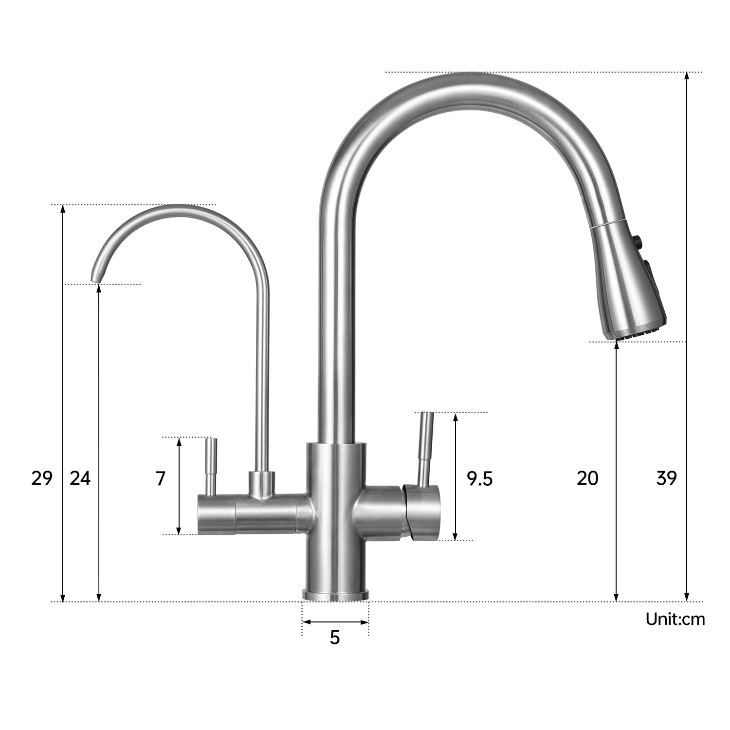 360° Swivel 3-Way Kitchen Faucet with Water Filter & Pull-Out Sprayer, Dual Handle for Hot and Cold Water, Stainless Steel - Perfect for Modern Kitchens and Easy Dishwashing