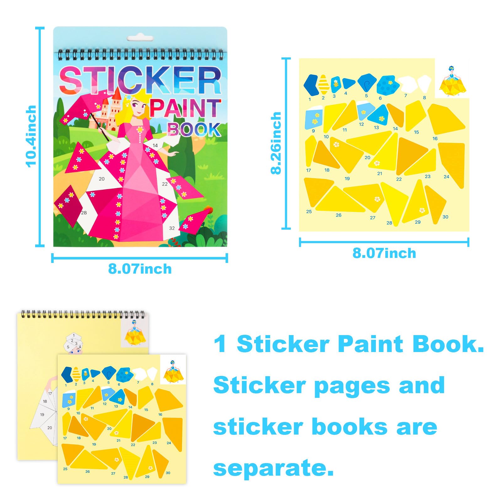 Princess & Horse Sticker Activity Book for Kids Ages 4-8 - Number Painting, Puzzle Stickers, Travel Toys - Perfect for Birthday Party Favors, Car & Plane Activities, Creative Learning Fun