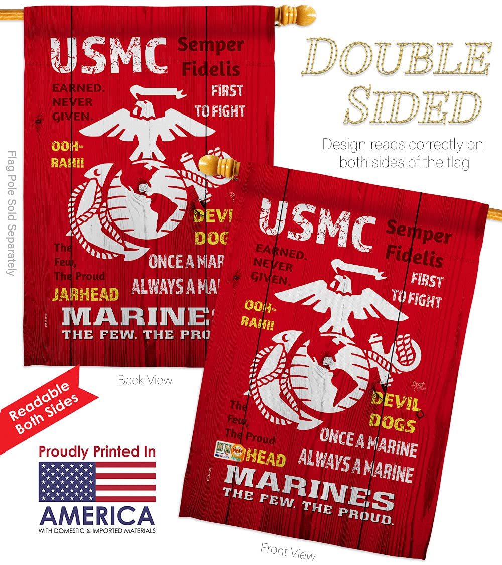 USMC Marine Corps Garden Flag Kit - Double-Sided 28x40 Inch Military House Banner - Semper Fi Armed Forces Veteran Yard Decor - Made in USA - Perfect for Patriotic Home, Front Yard & Military Appreciation Gifts