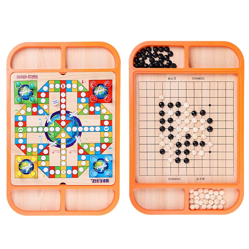 Premium 2-in-1 Wooden Travel Board Game Set - Ludo & Gobang (Five in a Row) for Family Fun, Adults and Kids | Perfect for Travel, Camping, Picnics & Family Game Nights