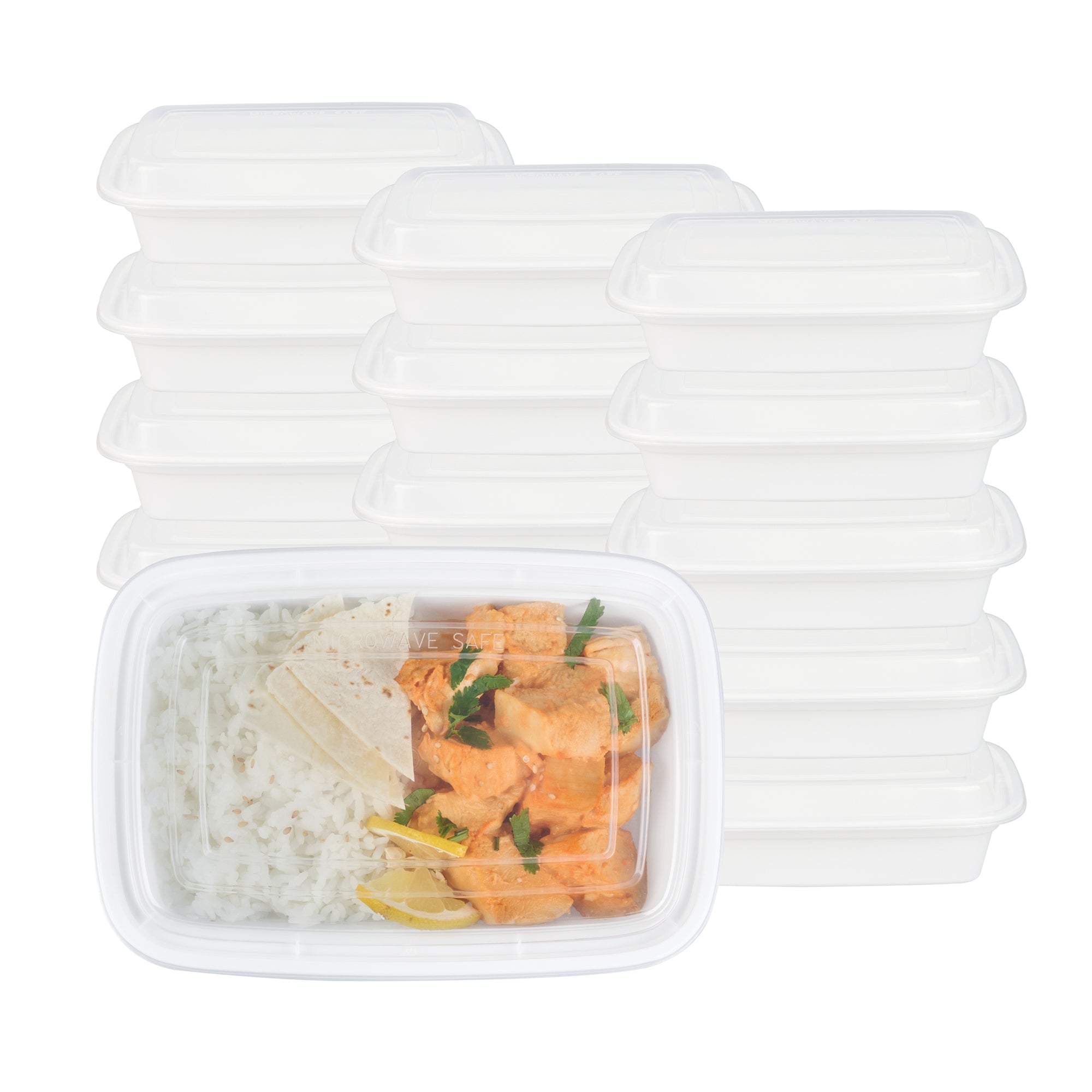 24 oz Rectangle White Plastic To Go Containers with Clear Lid - Microwave Safe, 8