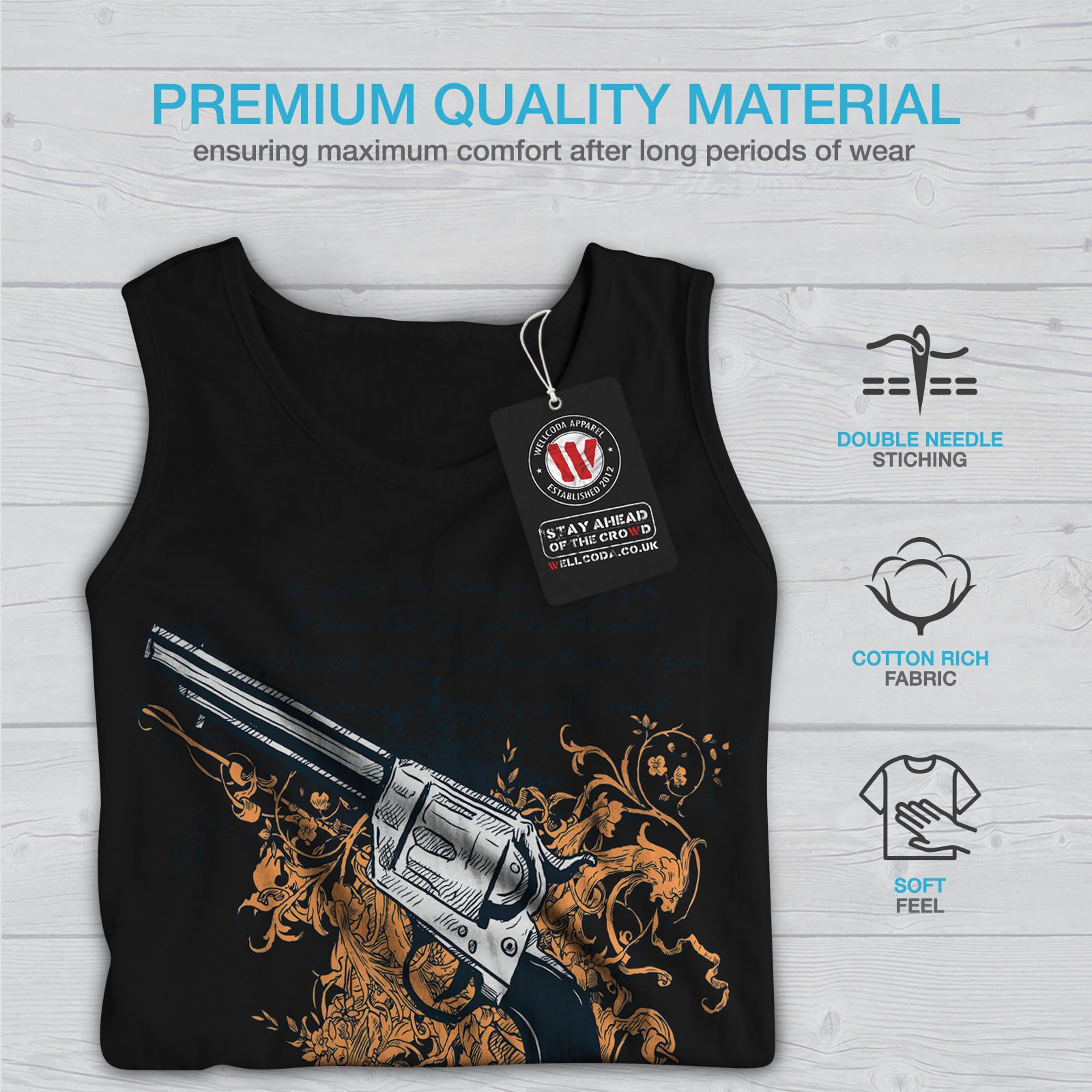 Wellcoda Women's Gun Print Tank Top - Breathable Active Sports Shirt for Gym, Running & Streetwear Fashion