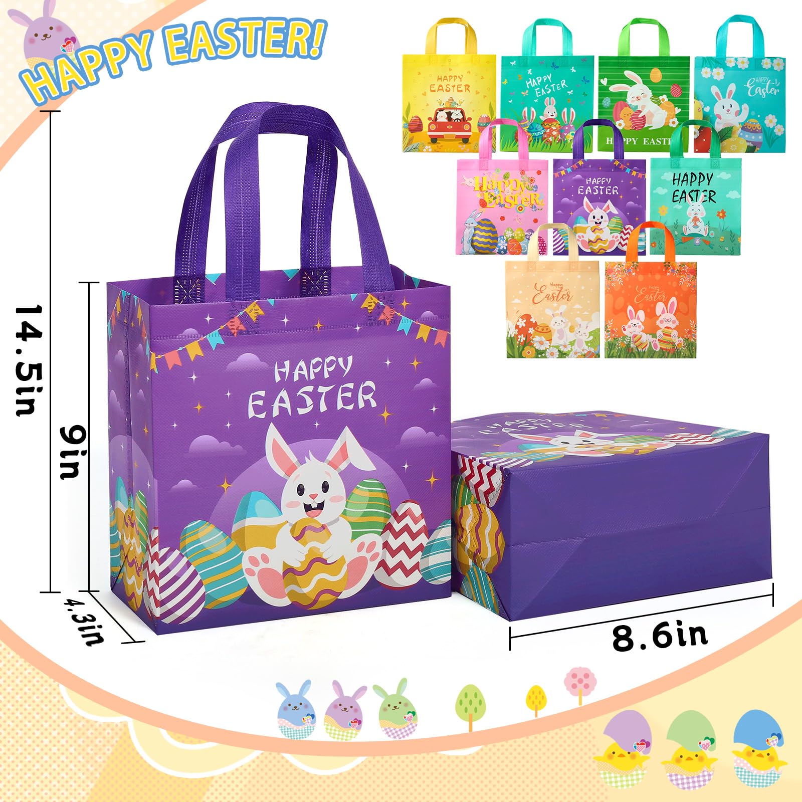 18Pcs Easter Gift Bags with Handles for Kids - Reusable Non-Woven Easter Baskets for Egg Hunt, Party Favors & Easter Celebrations - Perfect for Classroom Treats, Birthday Parties & Holiday Gifting