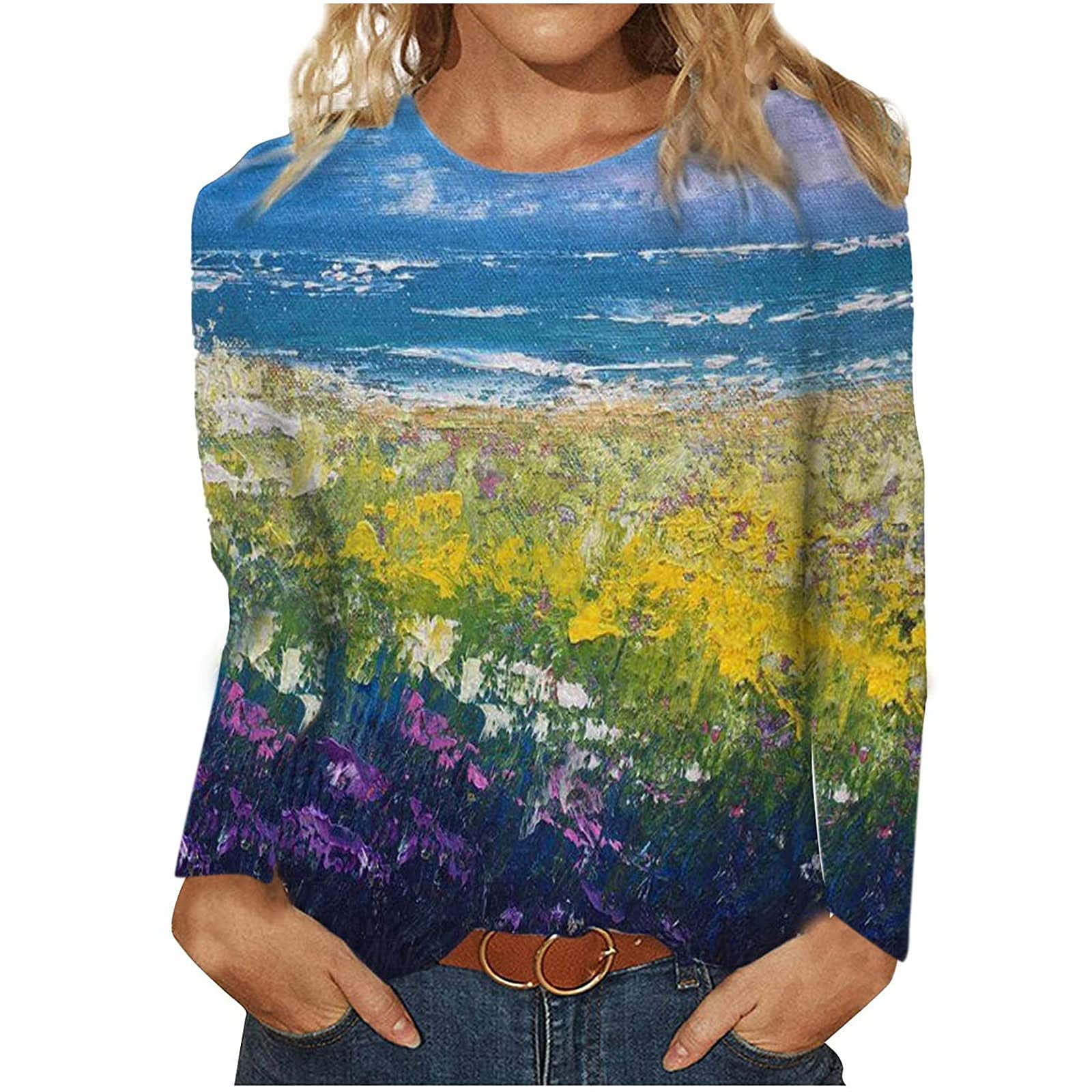2022 Women's Long Sleeve T-Shirts - Loose Casual Blouses & Pullover Sweaters with Fashion Prints | Perfect for Everyday Wear, Office Outfits and Weekend Relaxation