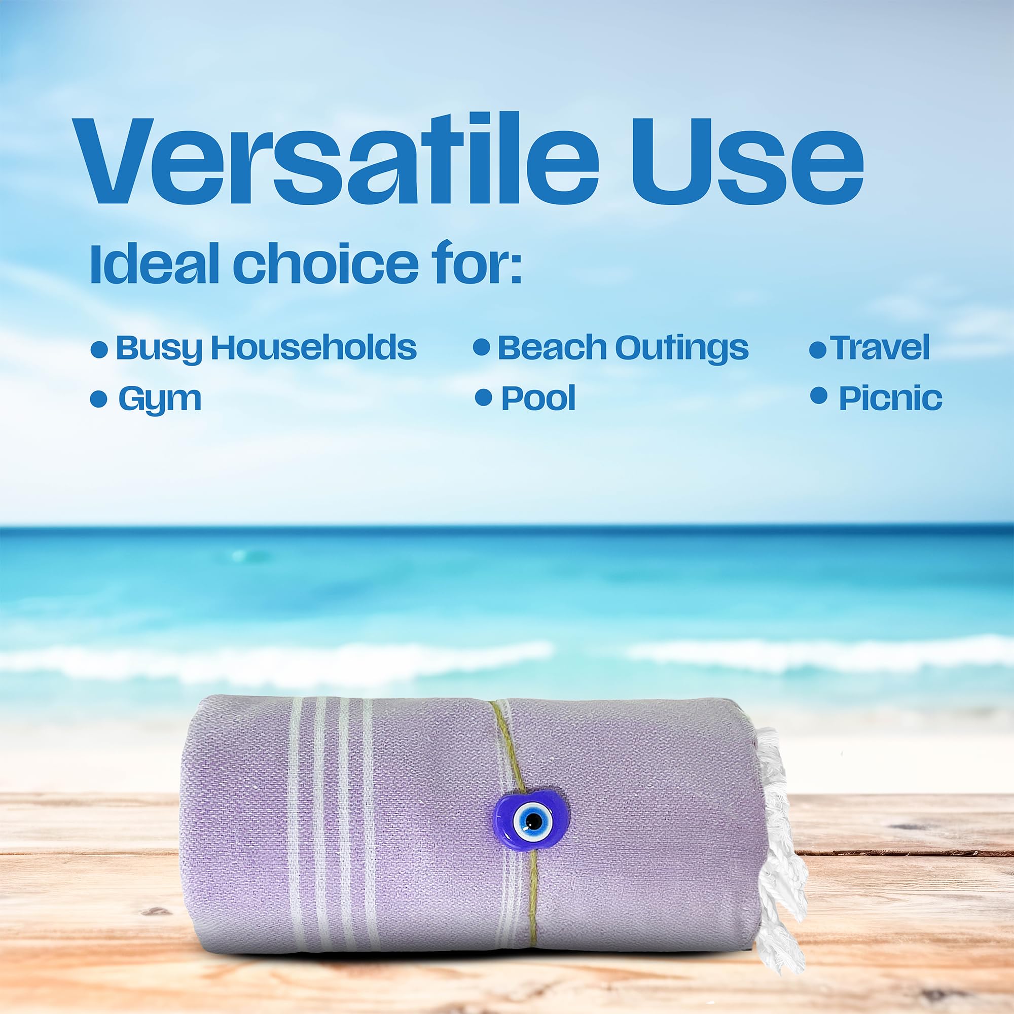 East'N Blue Lina Peshtemal Turkish Cotton Beach Towels - Lightweight, Quick-Dry, Soft & Absorbent Oversized Towel for Beach, Pool, Gym, Travel | 100% Premium Cotton | Versatile for Bath, Yoga, Picnic & Spa Days - Lilac