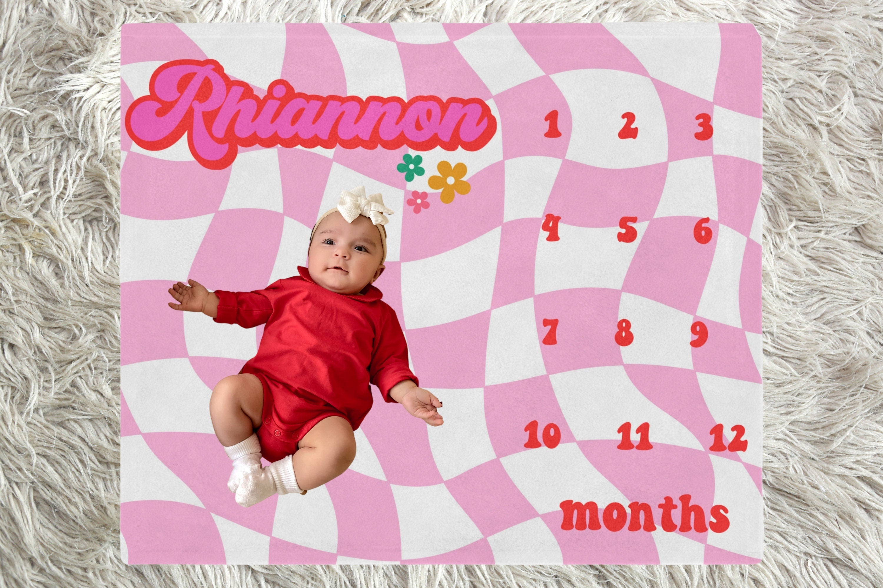 Groovy Retro Baby Milestone Blanket - Personalized Monthly Baby Blanket for Newborn Photography & Milestone Tracking - Perfect Baby Shower Gift for Boys & Girls