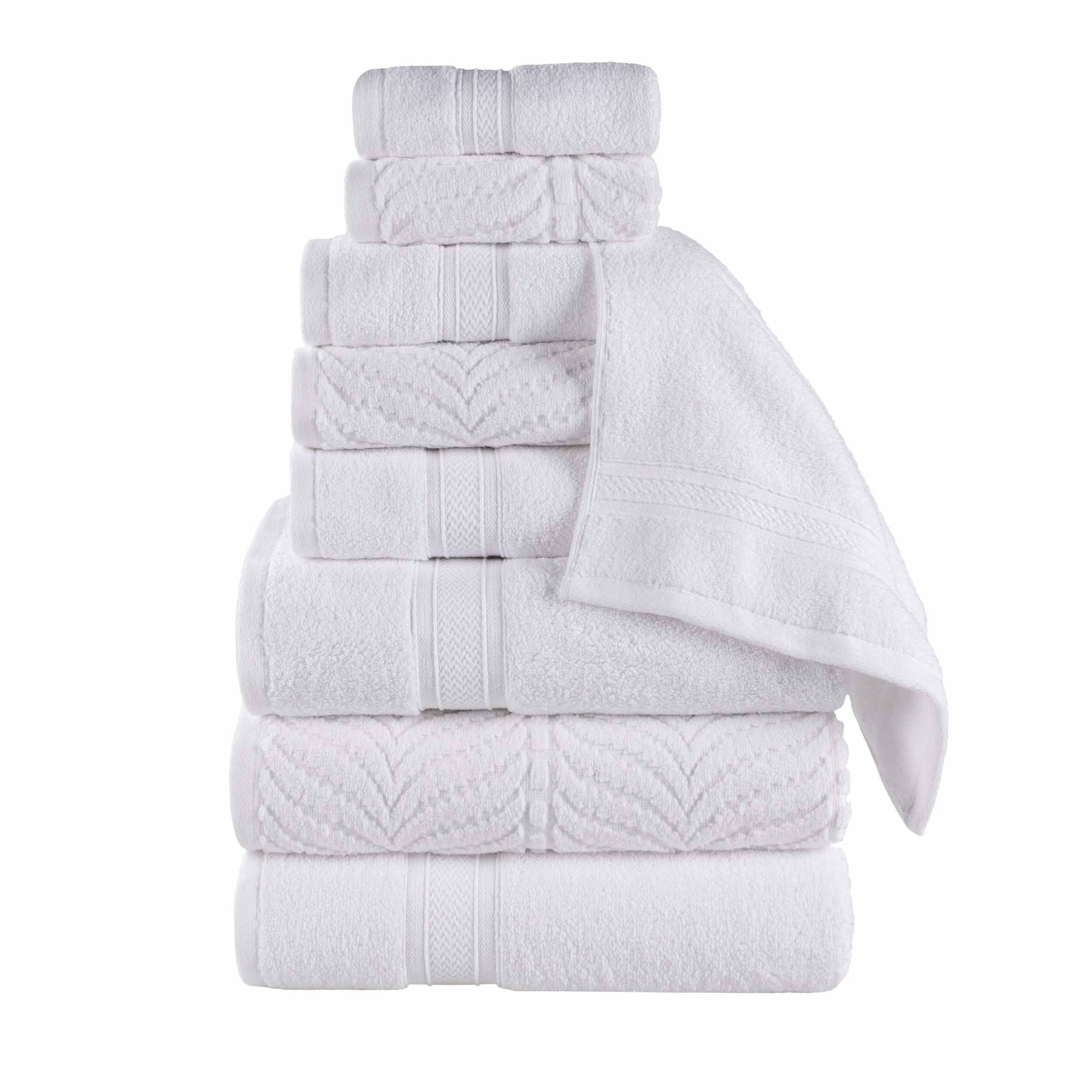 Premium 9-Piece Zero Twist Cotton Towel Set - Solid & Jacquard Elegant Chevron Design for Bath, Spa, and Luxury Home Decor