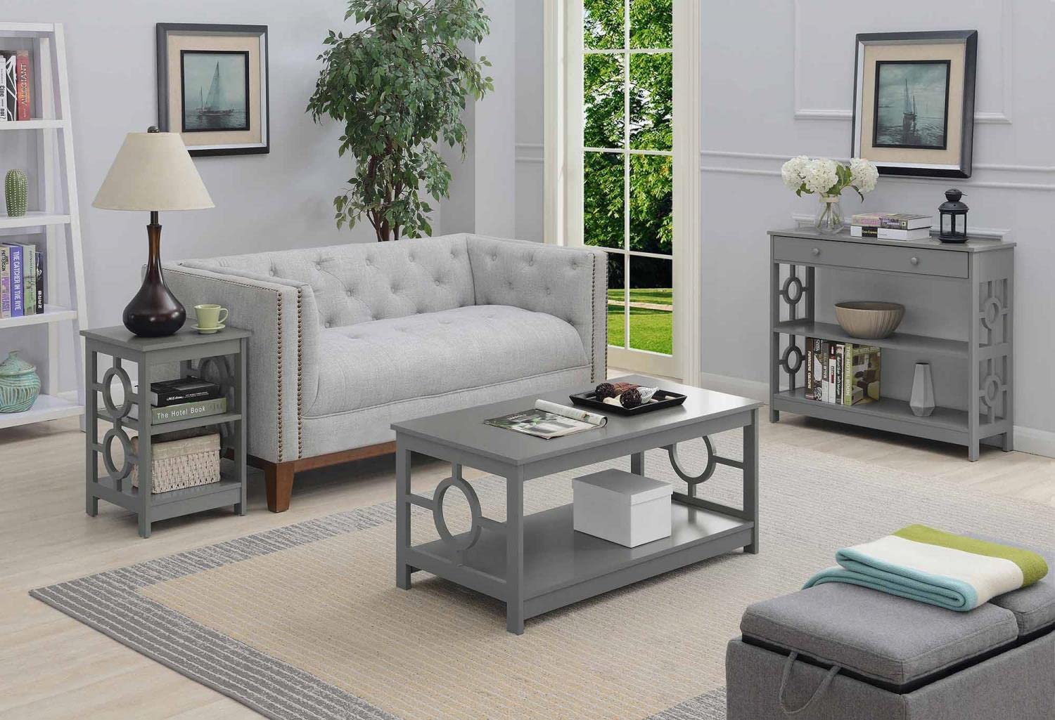 Convenience Concepts Ring 1-Drawer Console Table with Shelves - Modern Gray Entryway Table for Living Room, Hallway & Small Space Organization