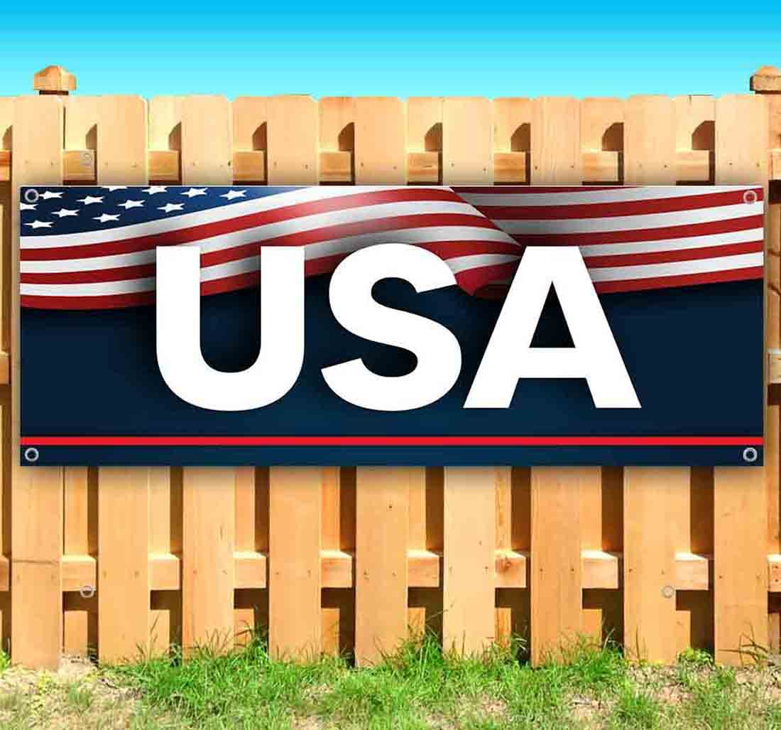 USA Flag Background Heavy-Duty Vinyl Banner 13 oz - Single-Sided with Metal Grommets | Durable Non-Fabric Material for Outdoor Events, Parades & Patriotic Decorations