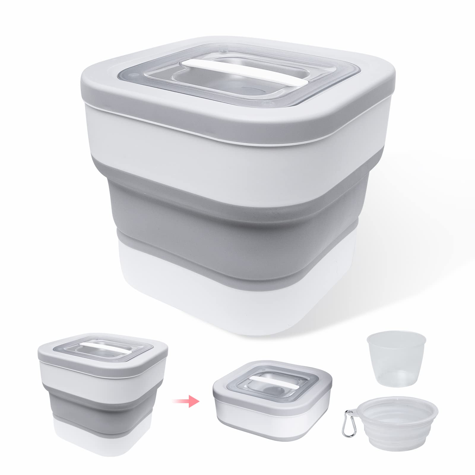 15 LB Collapsible Airtight Dog Food Storage Container with Magnetic Lid - Foldable Pet Food Bin Includes Measuring Cup & Silicone Bowl - Perfect for Dry Dog Food, Cat Food & Rice Storage - Space-Saving Kitchen & Pantry Organization for Pet Owners