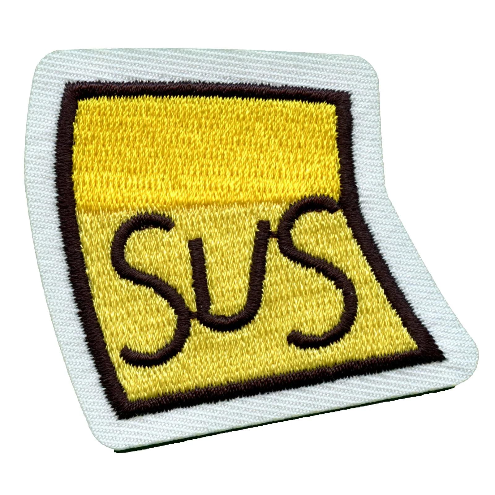 SUS Suspicious Embroidered Iron-On Sticky Note Patch - Funny Novelty Badge for Jackets, Backpacks & DIY Crafts