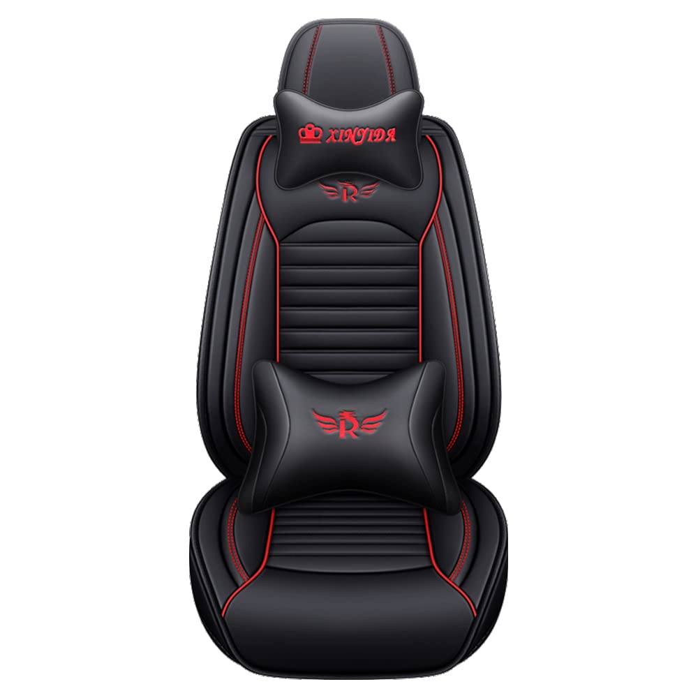 Premium PU Leather Car Seat Covers for BMW X5 eDrive (2016-2020 Model) - 5-Piece Set with Headrest & Lumbar Support Pillows, Non-Slip Waterproof Design in Black/Red | Perfect for Road Trips, Daily Commutes & Luxury Car Protection