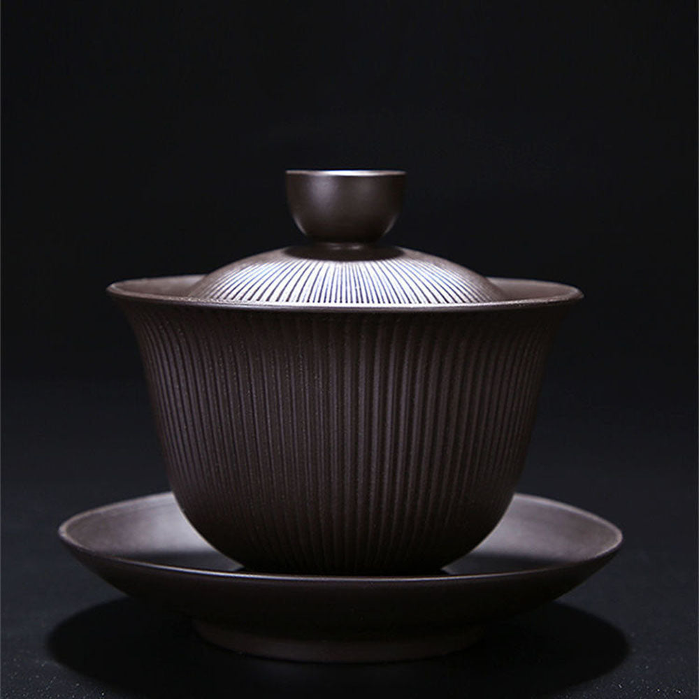 Premium Yixing Purple Clay Xi Shi Stripes Tea Set - Authentic Chinese Handmade Teapot & Cups for Gongfu Tea Ceremony | Perfect Gift for Tea Lovers & Home Decor