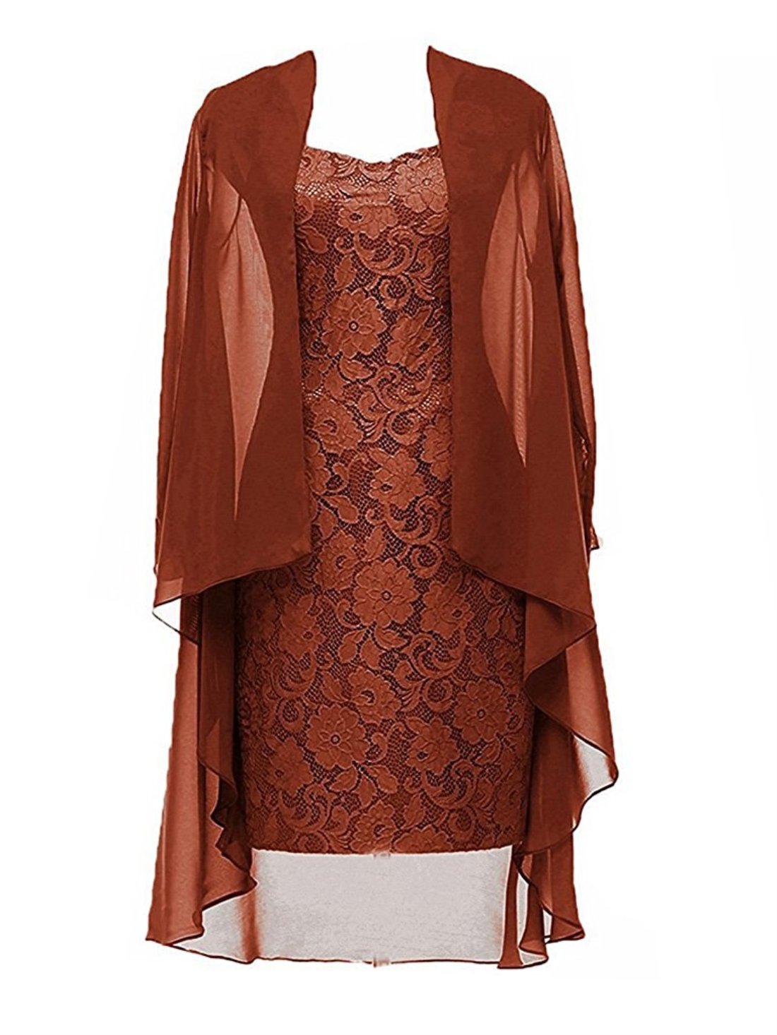 2 Pieces Rust Red Lace Mother of The Bride Dress with Jacket | Formal Evening Gowns for Women Size 18W | Wedding Guest Attire, Cocktail Party, Special Occasion Outfit