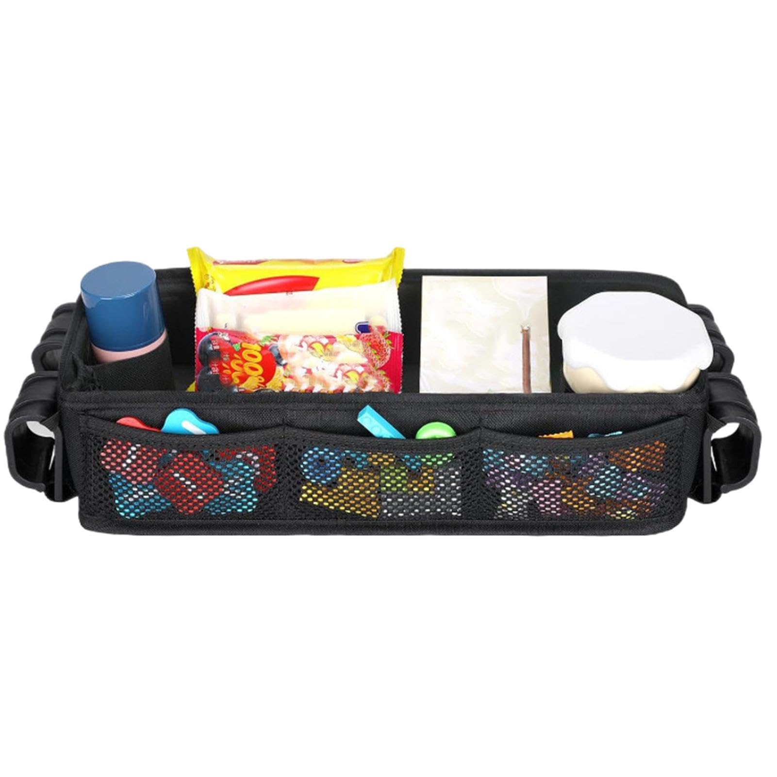 Stroller Organizer Tray with Cup Holders & Mesh Pockets - Waterproof Faux Leather Snack Tray for Baby Strollers | Perfect for Snacks, Drinks & Essentials on Walks, Shopping & Travel