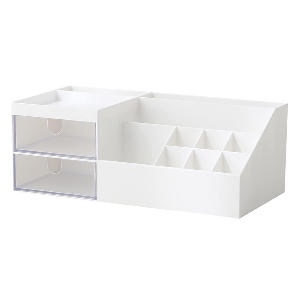 White Cosmetic Organizer with Drawer - Makeup & Skincare Storage Case for Vanity Desk, Dresser, Countertop - Perfect for Bathroom, Office & Beauty Display Organization