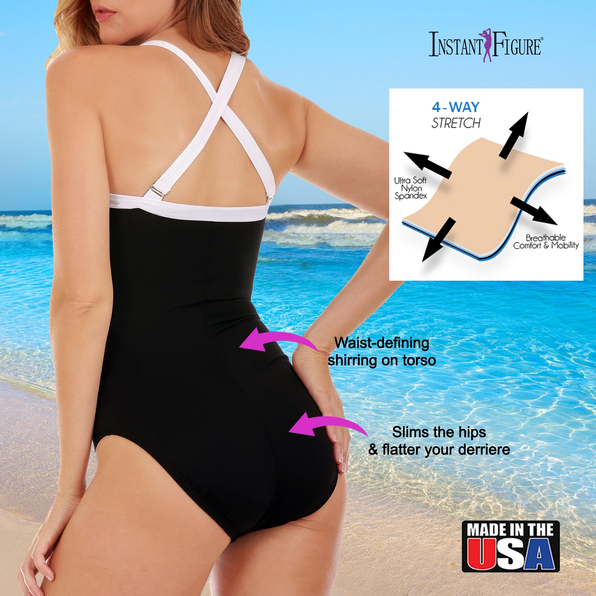USA-Made Women's Shapewear Swimsuit - High Compression One-Piece with Tummy Control for Slimming & Body Shaping | Perfect for Beach, Pool & Summer Vacations