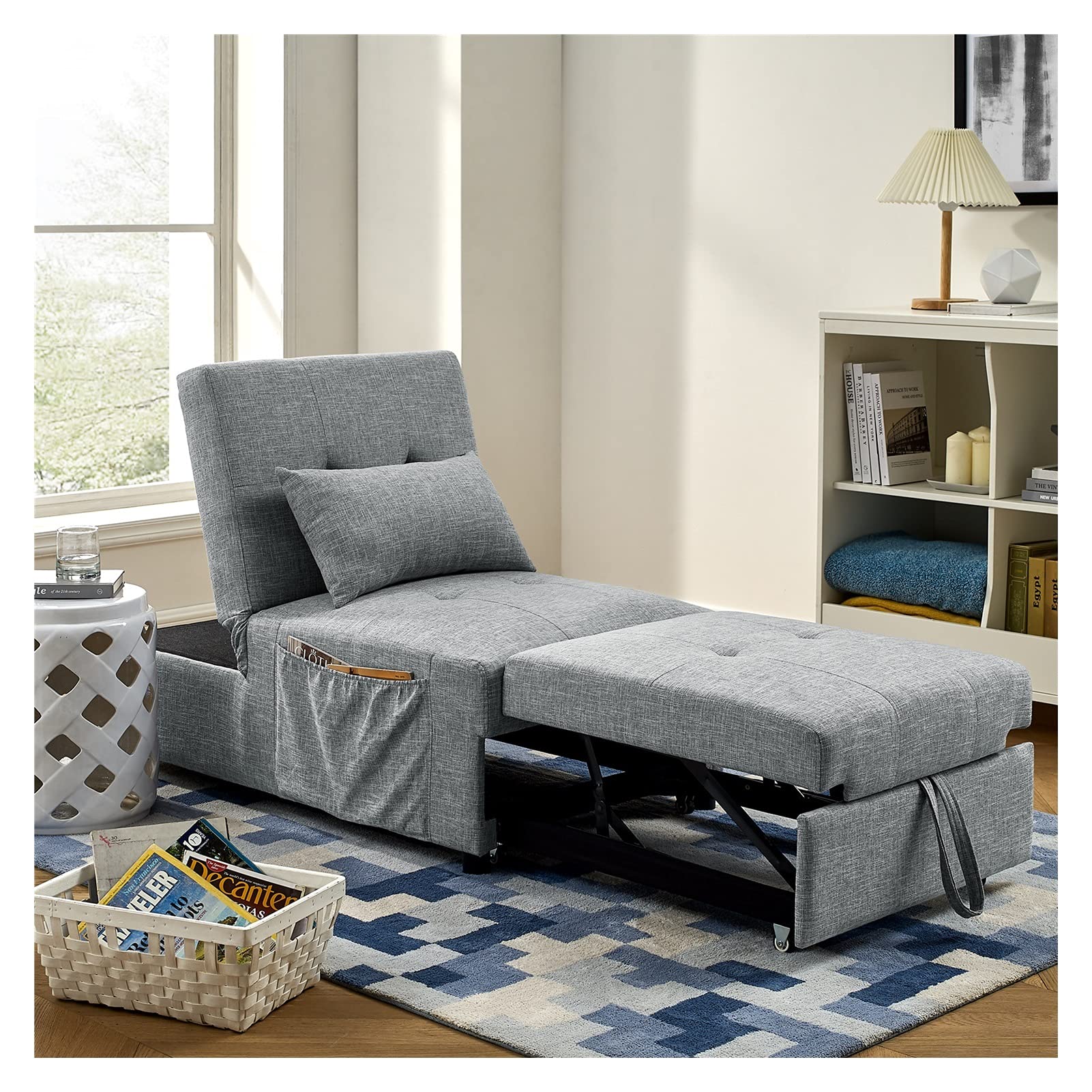 Multi-Functional Folding Ottoman Sleeper Sofa Bed - 4-in-1 Convertible Design (Ottoman/Chair/Sofa Bed/Chaise Lounge) for Small Spaces - Gray - Perfect for Studio Apartments, Guest Rooms & Home Offices