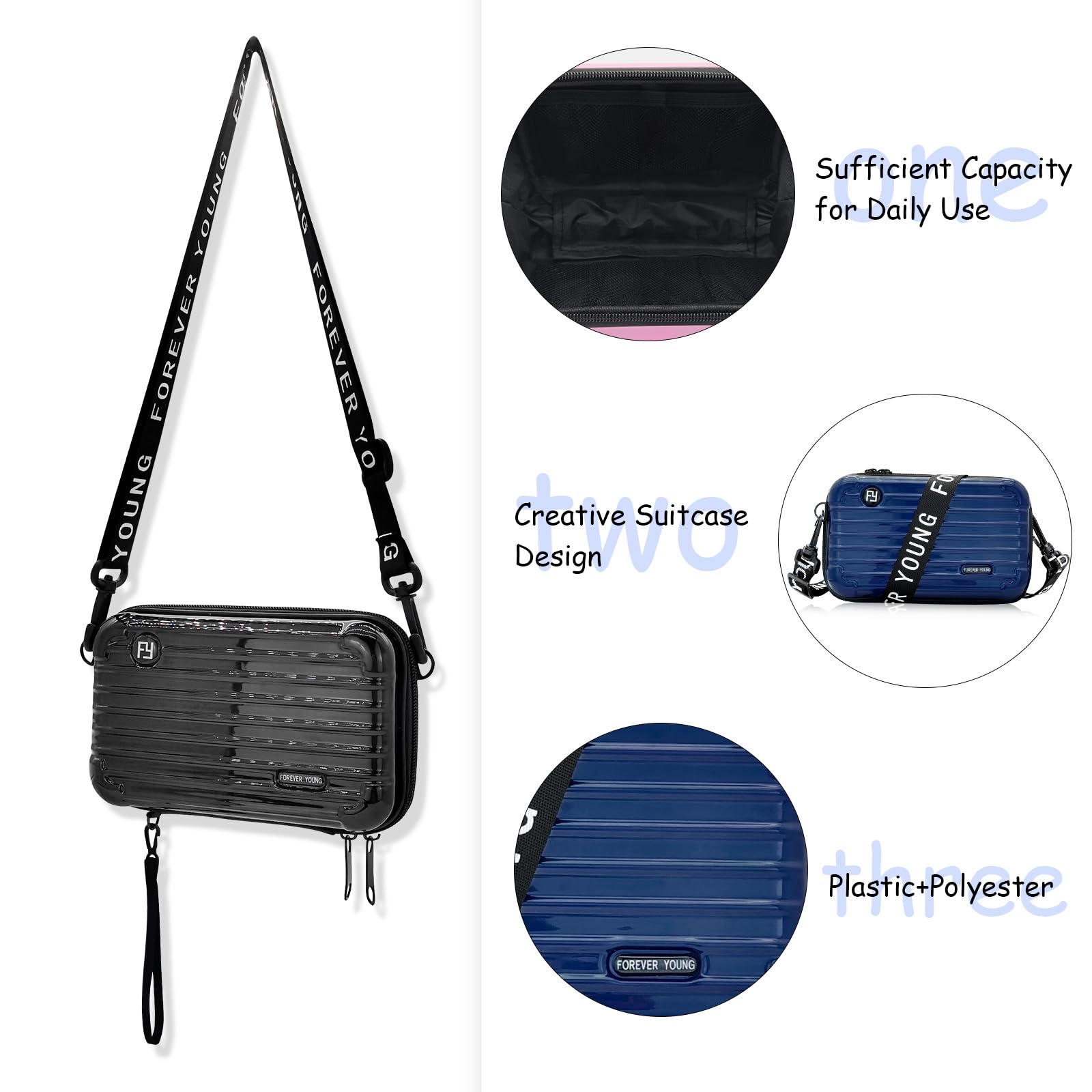 Stylish Mini Suitcase Crossbody Bag - Plastic Travel Cosmetic Purse with 2 Adjustable Straps | Perfect for Travel, Parties & Daily Use