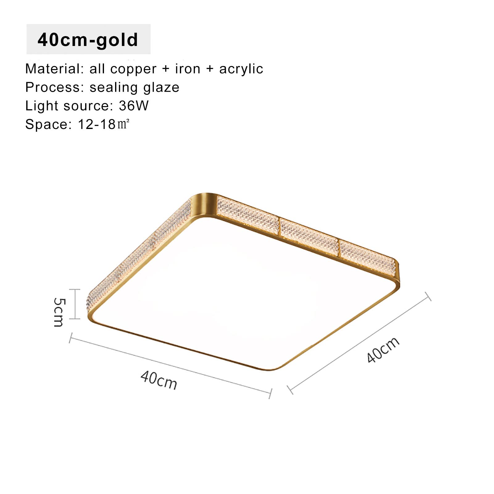 Modern Square LED Ceiling Light - 40x40x5cm Gold Flush Mount Lighting Fixture for Bedroom, Kitchen, Hallway & Living Room | Energy-Efficient Slim Design for Home & Office Spaces