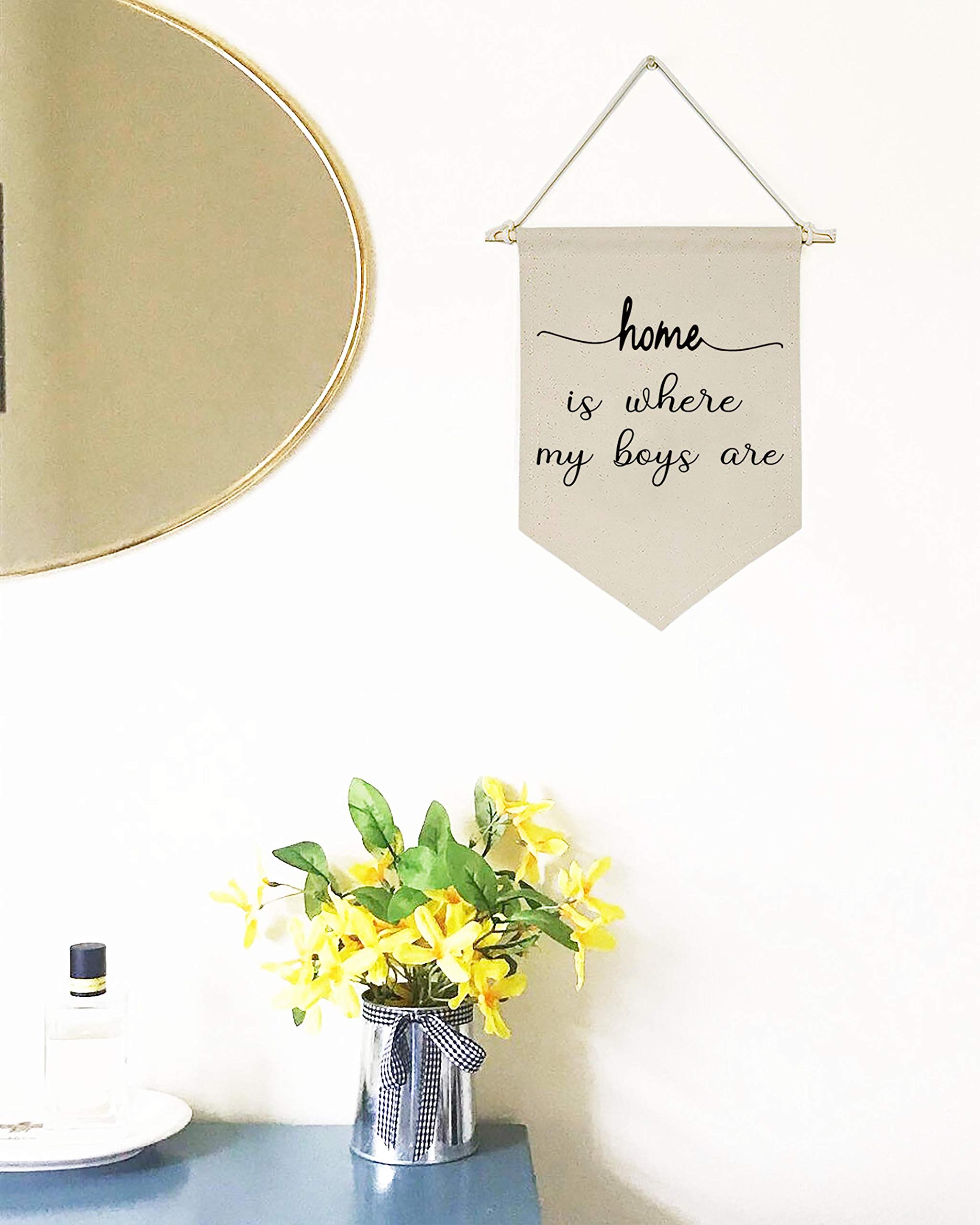 Boys Nursery Room Decor - Rustic Canvas Hanging Flag Banner Wall Sign for Kids Bedroom, Front Door & Porch | 'Home is Where My Boys Are' Housewarming Gift | Perfect for Gallery Walls, Baby Showers & New Home Decor